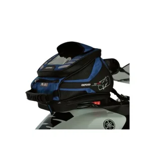 Oblíbený tankbag na motocykl Q4R QR, OXFORD (černý/modrý, s rychloupínacím systémem na víčka nádrže, objem 4 l)