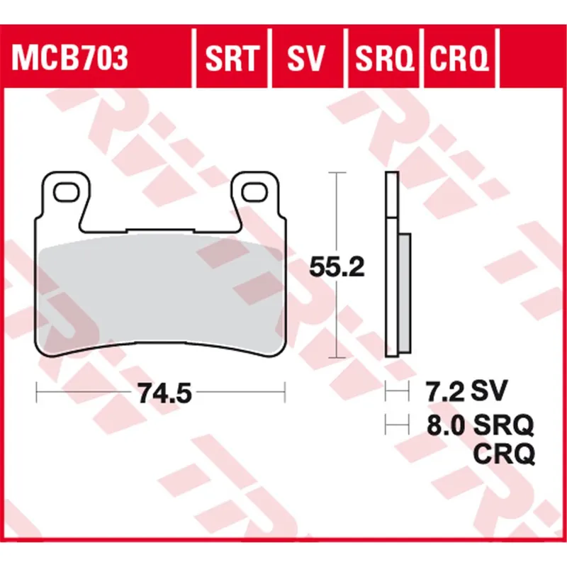 Brzdové destičky Sinter TRW MCB 703SV 55,19x74,5x7,2mm HONDA CB, CBR, VTR 400-1300 1998-2016 Časově Omezené