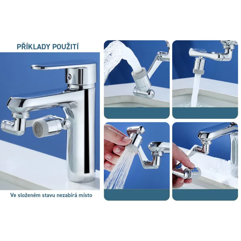 Prodlužovací nástavec vodovodní baterie otočný 1440° - chrom s pogumovanou hlavicí černá Luxusní