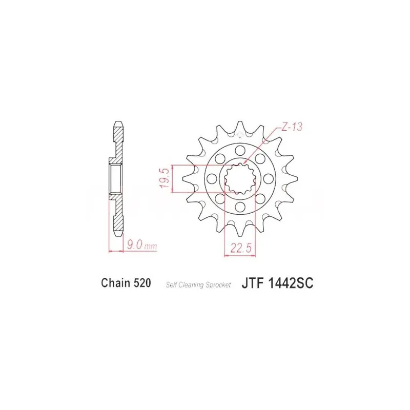 Cenová Bomba řetězové kolečko pro sekundární řetězy typu 520, JT (14 zubů)