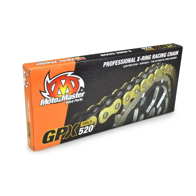 MOTO-MASTER hnací řetěz GPX-520G PROFESSIONAL MOTOCROSS / ENDURO závodní X-RING CHAIN barva zlatá (120 článků, včetně spony) Autentický