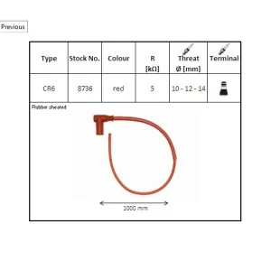 Omezená Nabídka NGK fajfka na zapalovací svíčky gumová ohnutá (NR 8736) (90) kabel 50 Cmm barva červená s krytkou