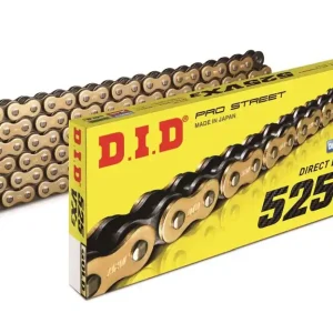 Ruční Výroba DID hnací řetěz 525VX3GB-118 (118 článků) X-RING zlatá rozpojený + nýtovací spojka