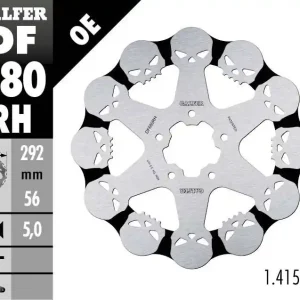 Profesionální GALFER přední brzdový kotouč HARLEY-DAVIDSON (292X56X5) plovoucí SKULL (motiv lebky)